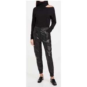 525 Cold Shoulder Collarbone Pullover Turtleneck Sweater Black Size S